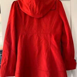 Red Apt 9 wool jacket with removable hood, black details